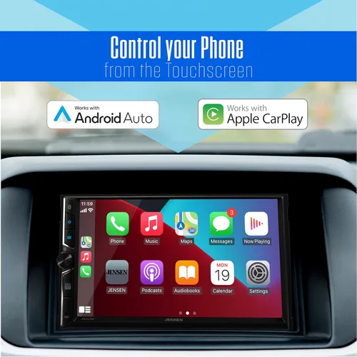 Miniatura 2 de JENSEN J3CA7W-BUC 7 pulgadas certificado Apple CarPlay Android Auto con cable o inalámbrico Pantalla táctil doble DIN Radio estéreo para coche