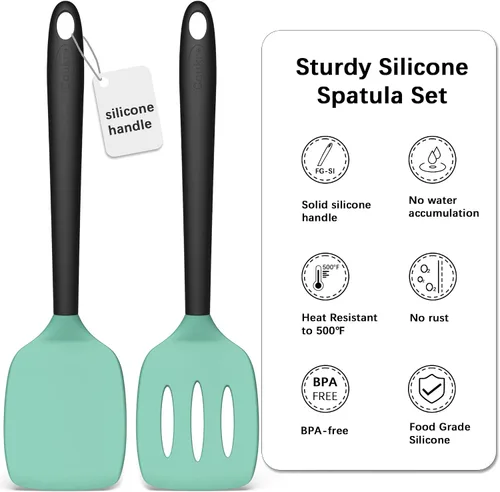 Miniatura 2 de Coukre Juego de 2 Espátulas de Silicona, Resistente al Calor Alto, Libre de BPA, Espátula de Cocina, Volteador Sólido y Ranurado para Sartenes