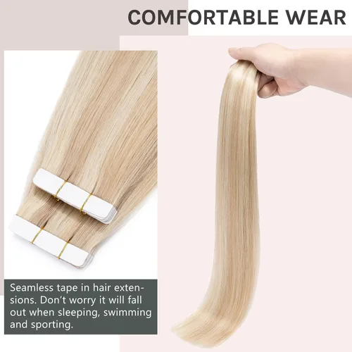 Miniatura 6 de Extensión de cabello humano Remy con cinta, 3.53 onzas (100 gramos), extensiones de cabello humano liso, trama sin costuras