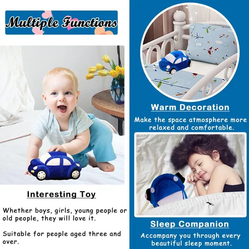 Miniatura 4 de zhidiloveyou Almohada con forma de coche de peluche azul con forma de coche lindo regalo de decoración para niños 11.8 pulgadas