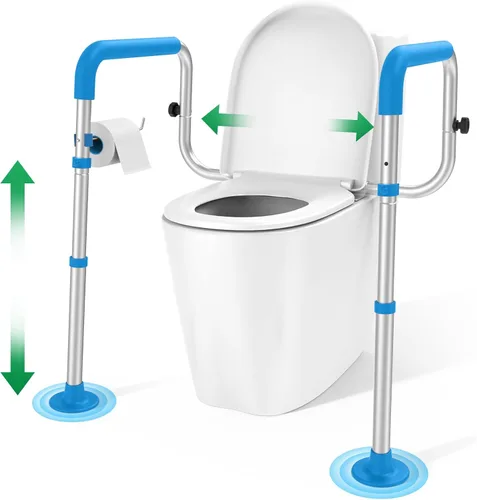 Loyoda Rieles de Seguridad para Inodoro con Grandes Almohadillas Antideslizantes para los Pies, Marco de Seguridad para Inodoro de Ancho y Altura