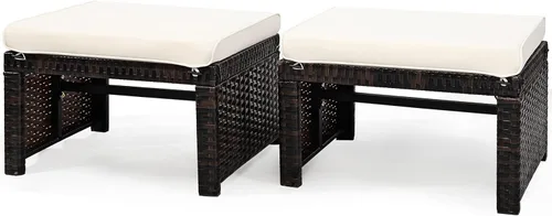 Miniatura 11 de Tangkula 2 otomanas de ratán para patio, reposapiés para todo tipo de clima, asiento para exteriores con cojín suave, cremallera oculta, esponja