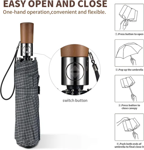 Miniatura 5 de HOMILOOP Sombrilla de viaje de negocios 10 costillas sombrilla plegable compacta con material resistente al viento apertura automática compatible