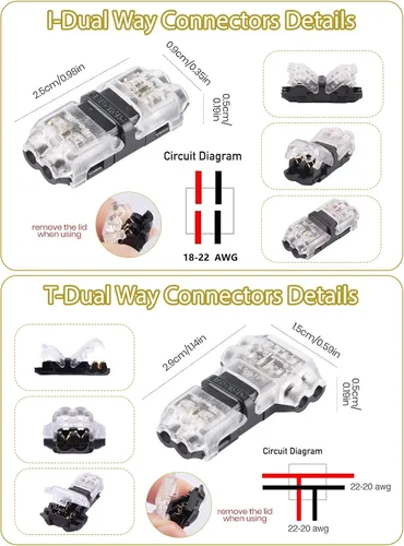 Miniatura 3 de Kalolary - Conectores de cable de bajo voltaje, paquete de 20 conectores de cable de 2 pines de 3/2 vías, cable compacto universal tipo T