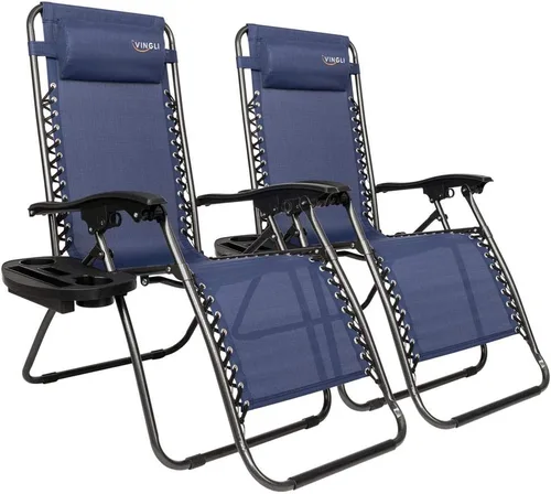Miniatura 10 de VINGLI Juego de 2 sillas de gravedad cero mejoradas, sillas reclinables plegables para patio trasero, piscina y jardín