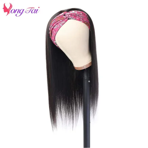 Miniatura 2 de Peluca de cabello lacio con diadema, pelucas de 18 pulgadas para mujeres negras, sin encaje frontal, pelucas de cabello humano lacio virgen peruano