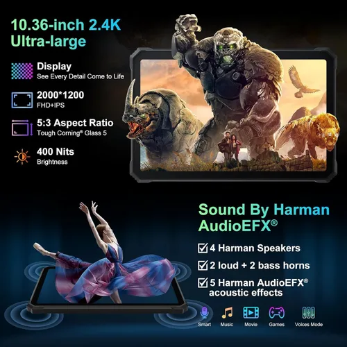 Miniatura 8 de Blackview 2.4k 10.36 pulgadas tableta resistente, 22000mAh Octa-core Android 15 Tablet, 24GB RAM+256GB ROM+1TB Expand, 48MP+16MP Cámara impermeable