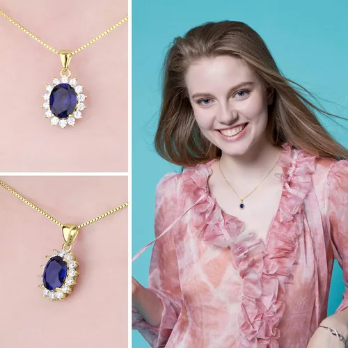 Miniatura 40 de JewelryPalace Princess Diana Kate Middleton Natural Amethyst Citrine Garnet Peridot Topaz Created Ruby Sapphire Simulated Emerald Pendant Necklace