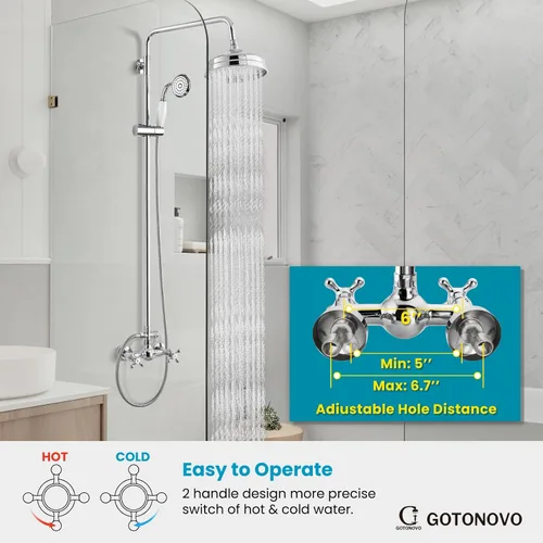 Miniatura 2 de gotonovo Juego de grifería de ducha expuesta de lujo, sistema de ducha para baño, cabezal de ducha de lluvia de 8 pulgadas montado en pared