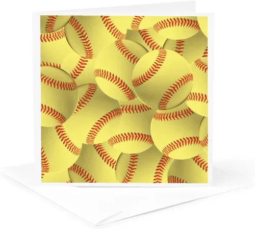 Miniatura 5 de 3dRose Juego de 12 tarjetas de felicitación con patrón de softbol amarillo y rojo con diseño de bolas blandas Deportivas Deportivas Deportivas Juego
