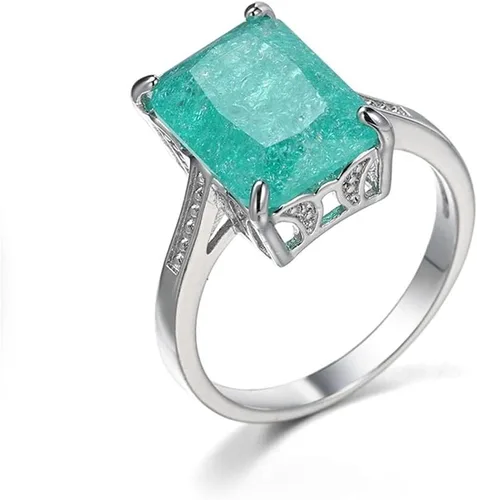 925 Sterling Silver Saudi Star Ice Zircon Ring Green Gemstone Ring Square Cut CZ Diamond Ring Eternity Engagement Wedding Band Ring Promise Ring for