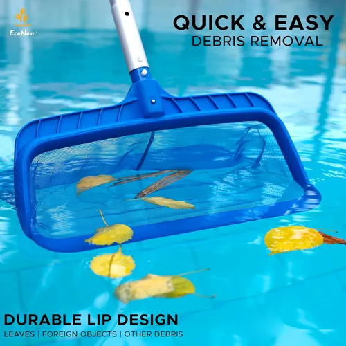 Miniatura 2 de EcoNour Red de desnatador de piscina, rastrillo profesional de malla ultra fina para limpiar hojas y escombros, marco fuerte que se adapta a postes
