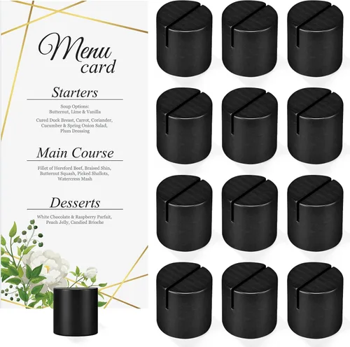 Miniatura 8 de Kathfly 12 soportes de madera para números de mesa, soportes para tarjetas de lugar, soporte de número de mesa cilíndrica a granel, soporte