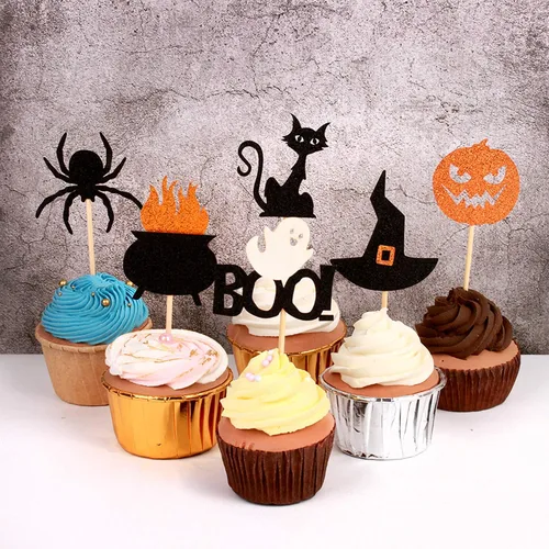 Miniatura 9 de Ercadio Paquete de 36 adornos para cupcakes de Halloween, sombrero de bruja, araña, calabaza, fantasma, gato, cupcakes, baby shower, cumpleaños