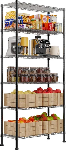 Miniatura 8 de REGILLER Estantería de Almacenamiento de Metal de Alambre con Estantes Ajustables, Unidades de Estantería de Pie para Lavandería, Baño, Cocina, Negro