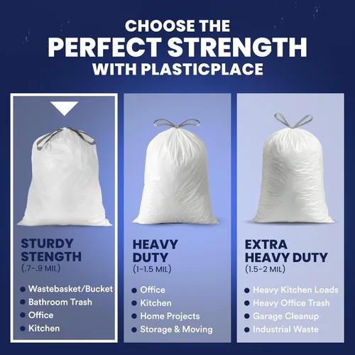 Miniatura 5 de Plasticplace Bolsas de basura de 5 galones – Forro blanco para bolsas de basura con cordón, 19 x 25 pulgadas (100 unidades) – Duraderas, a prueba