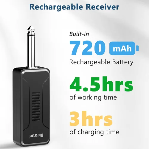 Miniatura 4 de Bietrun Receptor de micrófono inalámbrico UHF WXM02/WXM04, batería recargable de 720 mAh, rango de 160 pies, salida de 1/4 pulgadas para karaoke