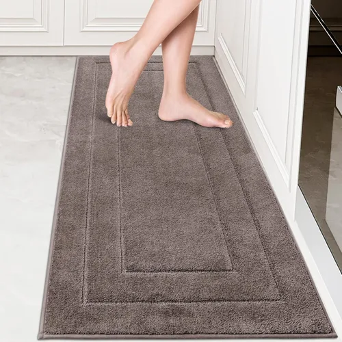 Miniatura 21 de PURRUGS Juego de 2 alfombras de cocina lavables a máquina (24 x 35.5 + 24 x 59 pulgadas), alfombras de pasillo de cocina antideslizantes y Marrón