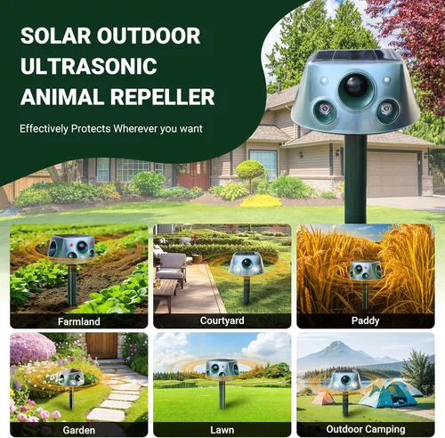 Miniatura 8 de Repelente solar de animales de 360° mejorado: repelente de gatos al aire libre Repelente ultrasónico de plagas con detección de movimiento