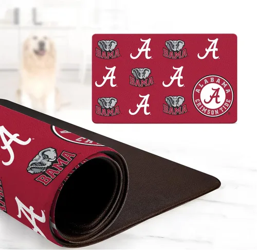 Alabama Crimson Tide - Tapete con licencia oficial de alimentos y agua para perros y gatos, 18 x 29 pulgadas, antideslizante, resistente al agua