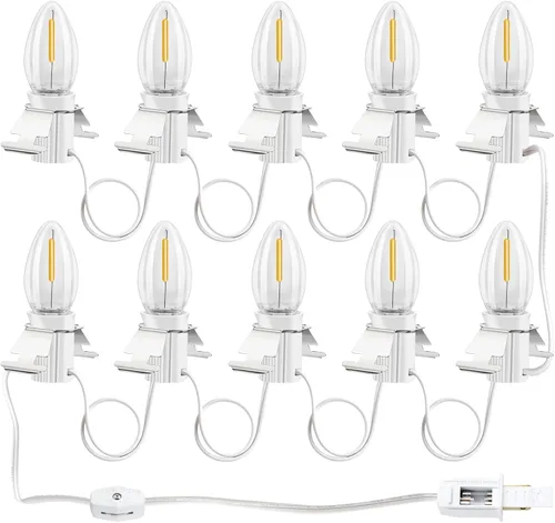 Miniatura 8 de Luces de Pueblo Navideño con 4 Bombillas LED, Bombillas LED C7 con Cable y Clips para Luces de Navidad Halloween Cabaña, Calabazas, Decoración