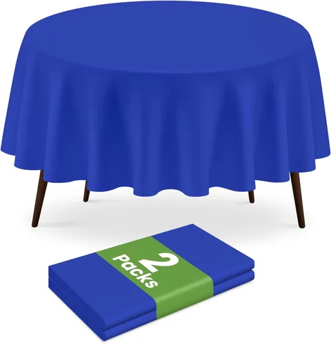 Paquete de 2 manteles redondos desechables color azul oscuro, manteles de plástico para fiestas, 84 x 84 pulgadas, impermeable, para campamento,