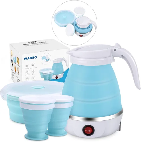 Hervidor Eléctrico Portátil de Tamaño de Viaje, 600ML Pequeño Plegable para Té y Café con Tazón y Tazas Colapsables, 5 Minutos de Agua en Ebullición