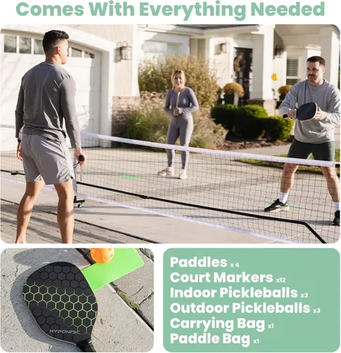 Miniatura 3 de Juego de pickleball plegable con red, con ruedas, paletas, bolas y marcadores, fácil almacenamiento con red de bola plegable portátil