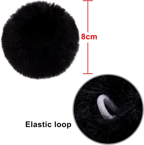 Miniatura 2 de BQTQ 26 piezas pompones de piel sintética de conejo pelotas pom pom negras pompones esponjosos con lazo elástico manualidades para sombreros