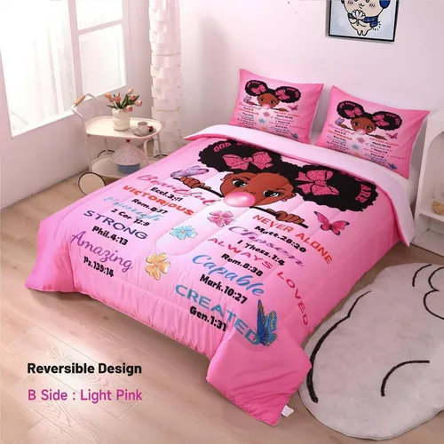 Miniatura 2 de Juego de edredón mágico para niñas negras, tamaño individual, para niños, adolescentes, niñas pequeñas, juego de ropa de cama para niñas negras