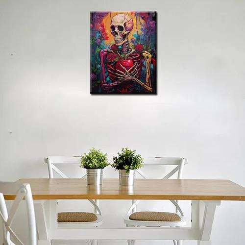 Miniatura 4 de Kit de pintura acrílica al óleo floral de calavera para niños, pintura sangrienta por números para adultos sobre lienzo, pintura del día