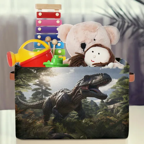 Miniatura 3 de AUUXVA Ombra Cesta de almacenamiento gigante de dinosaurios jurásicos caja de almacenamiento de lona duradera plegable cesta de juguetes organizador