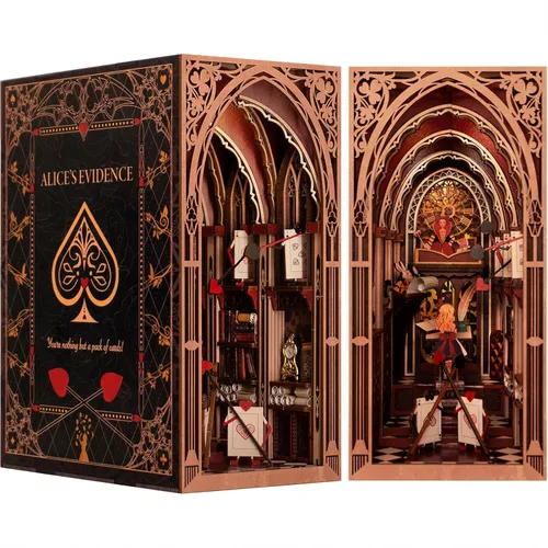 Miniatura 11 de MiniCity - Kit de manualidades para rincón de lectura, estantería de libros, inserto de estantería de madera, rompecabezas 3D, sujetalibros con luz