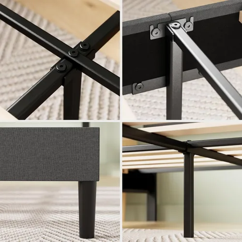 Miniatura 6 de Zinus Queen Piper - Cama de plataforma tapizada con cabecera con paneles horizontales, soporte de listones de madera, no necesita somier, fácil