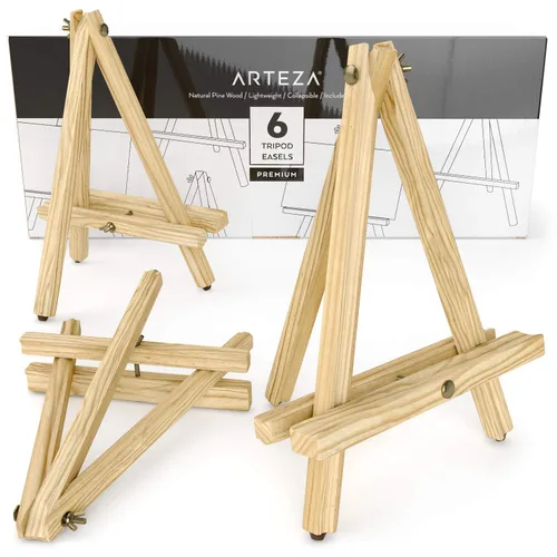 ARTEZA Caballete de trípode, paquete de 6, 12 pulgadas, acabado de madera de pino natural para lienzos pequeños a medianos con patas antideslizantes