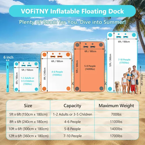 Miniatura 7 de VOFiTNY Muelle flotante inflable, plataforma flotante para lagos, flotadores de lago para adultos, tapete de balsa para isla para lago, playa