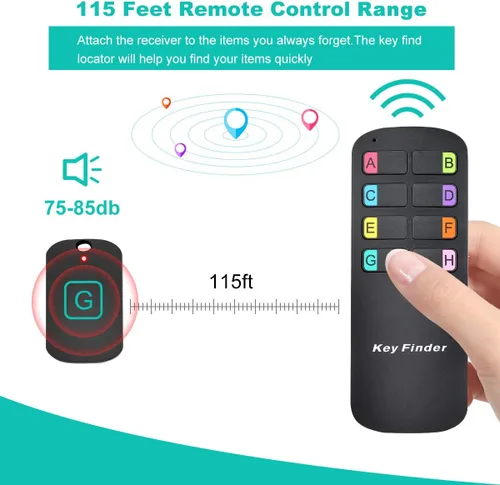 Miniatura 2 de Localizador de llaves, localizador inalámbrico de artículos RF con letras, localizador de llaves con sonido de pitido fuerte de 85DB y control
