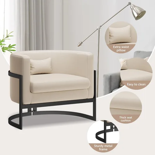 Miniatura 6 de Silla Decorativa Moderna de Cuero Sintético, Silla de Brazos Moderna y Confortable, Silla de Sofá Individual Tapizada para Sala de Estar