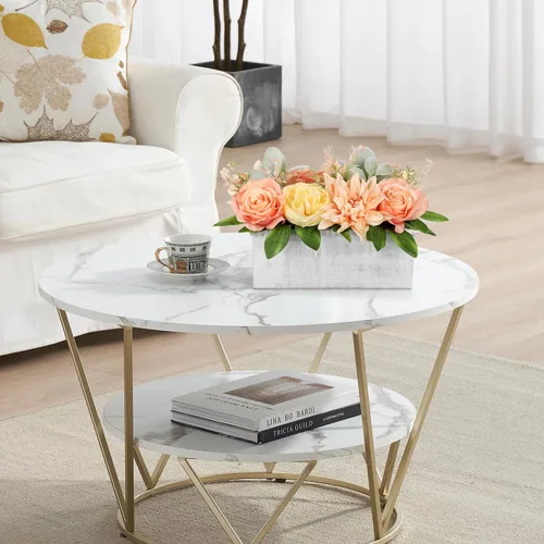 Miniatura 6 de DILATATA Arreglo floral con jarrón de madera, flores artificiales de 10 pulgadas en maceta, flores falsas en jarrón rectangular de madera blanco