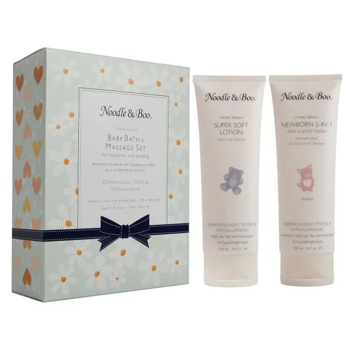 Noodle & Boo Set de regalo de baño y masaje para bebés, con gel de baño y cuerpo para recién nacidos, loción súper suave, probado por pediatras y