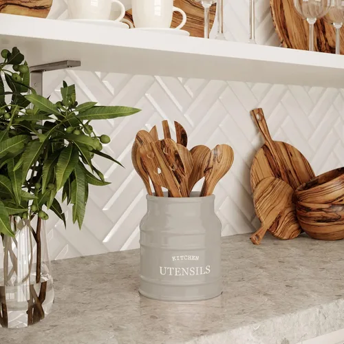 Miniatura 6 de Barnyard Designs Soporte de utensilios de cerámica de granja para encimera de cocina, gran vajilla rústica, organizador de herramientas de cocina