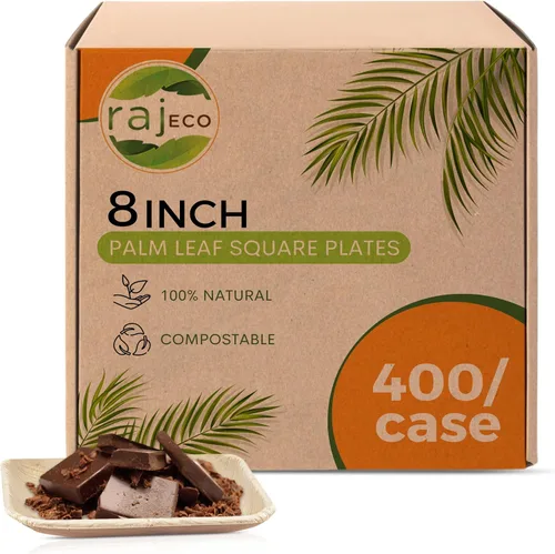 Miniatura 9 de Raj Eco Platos compostables de hoja de palma como platos de bambú desechables – 8 pulgadas cuadrados 50 platos de fiesta, de madera natural