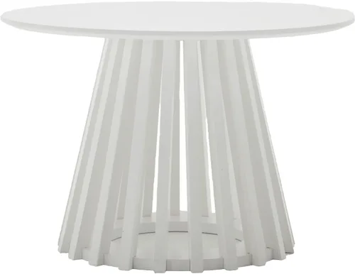 Miniatura 7 de DUOMAY Mesa de centro redonda moderna con base geométrica única, elegante mesa de madera blanca para sala de estar, oficina, salón, color blanco