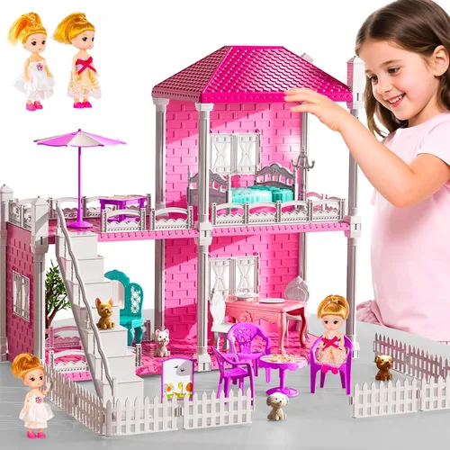 Miniatura 9 de JUKUDAHU Juego de villa para niñas de 3 a 7 años, juego de interior para niñas con 2 pisos, 3 habitaciones, 2 muñecas para edades de 6 a 8 años