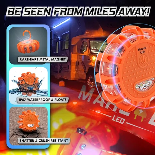 Miniatura 6 de Marcala Paquete de 3 luces de emergencia para vehículos Baldosas de emergencia compatibles con DOT para automóvil con baterías, silbato y funda