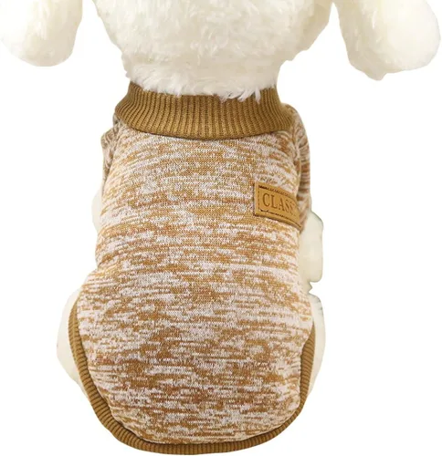 Miniatura 20 de Suéter de punto clásico para perros y mascotas, cálido para invierno, abrigo para mascotas, suéter suave para perros pequeños (XS, marrón)