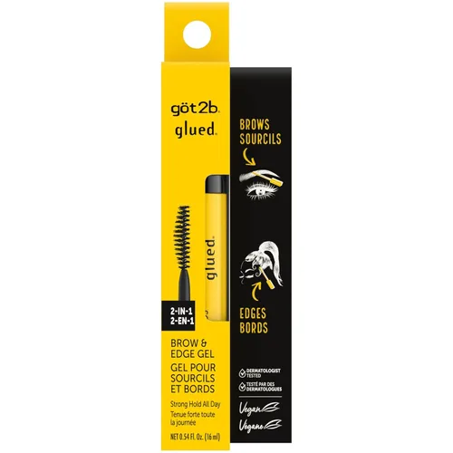 Got2b Gel 2-en-1 para cejas y control de bordes, 16 ml, gel fuerte para peinar las cejas y máscara para el cabello contra las puntas rebeldes y el