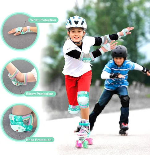 Miniatura 3 de SULIFEEL Rainbow Unicorn - Patines para niños con equipo de protección ajustable, verde, talla S