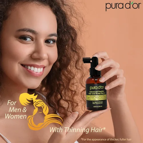 Miniatura 5 de PURA D'OR Advanced Hair & Scalp Serum 3.38 oz – Para adelgazamiento del cabello con triple péptido de cobre, cafeína, mezcla de extracto botánico