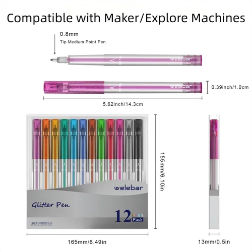 Miniatura 3 de Juego de bolígrafos de gel con purpurina compatible con Cricut Maker 3/Maker 4/Maker/Explore 3/4/5/Air 2/Air, juego de 12 bolígrafos de punta media